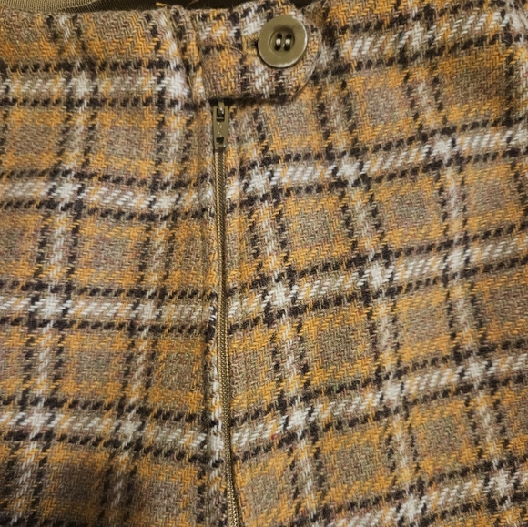 Vtg 60s Corner House Mustard Plaid Wool Tweed Mini Skirt Lined Metal Zipper L/XL - Picture 6 of 9